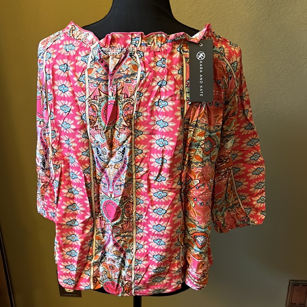 Boho pink random designs. on or off the shoulder Pink, turquoise, blue, white - Picture 11 of 14